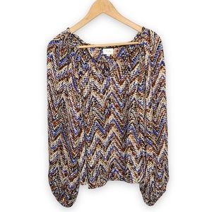 Parker 100% Silk Chevron Print Boat Neck Blouse Size Small